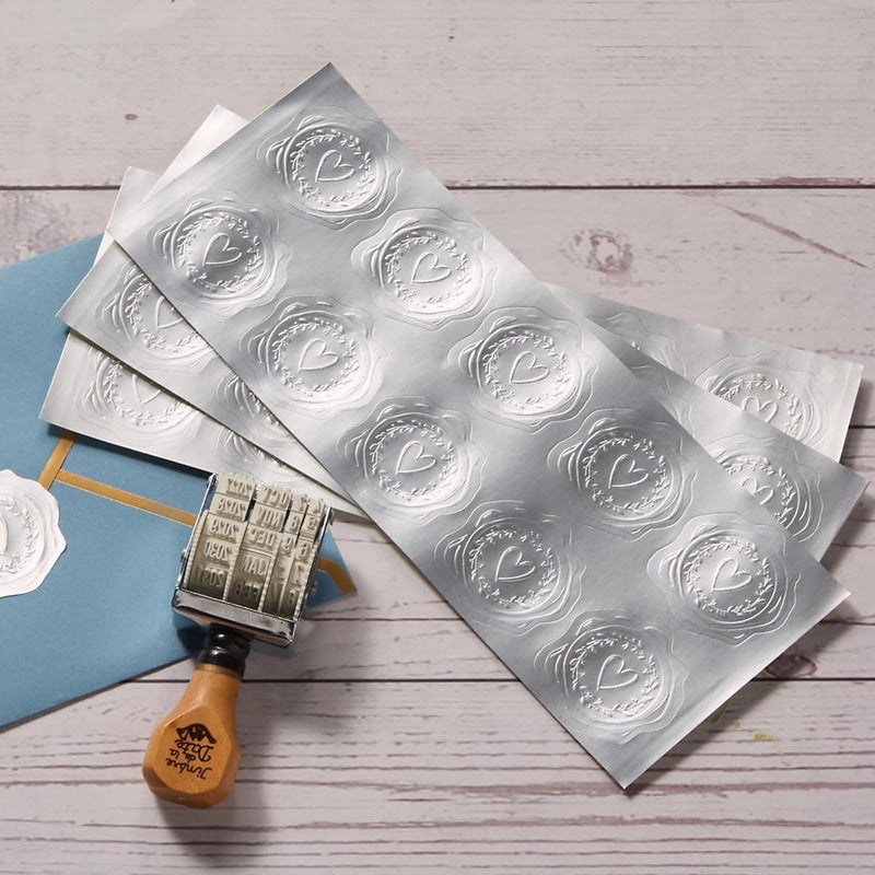 Homtable 300 Pieces Embossed Silvery Foil Stickers for Envelopes, Wedding Invitations, Christmas Greeting Cards Envelopes (Silvery Heart-Love) - Image 3